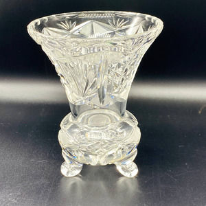 Vintage Crystal Cut Glass 3-Footed Vase 6 in. Tall